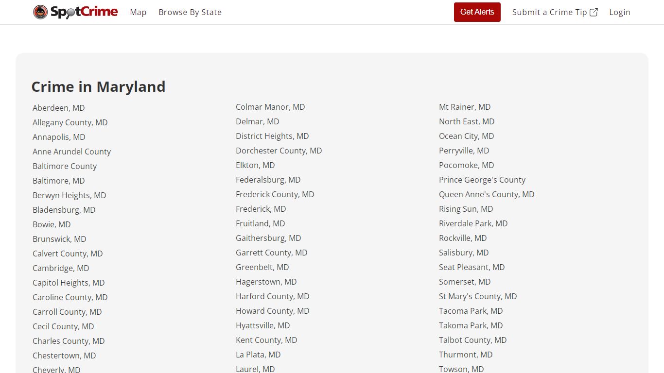 Crime in Maryland - Maryland Crime Map | SpotCrime